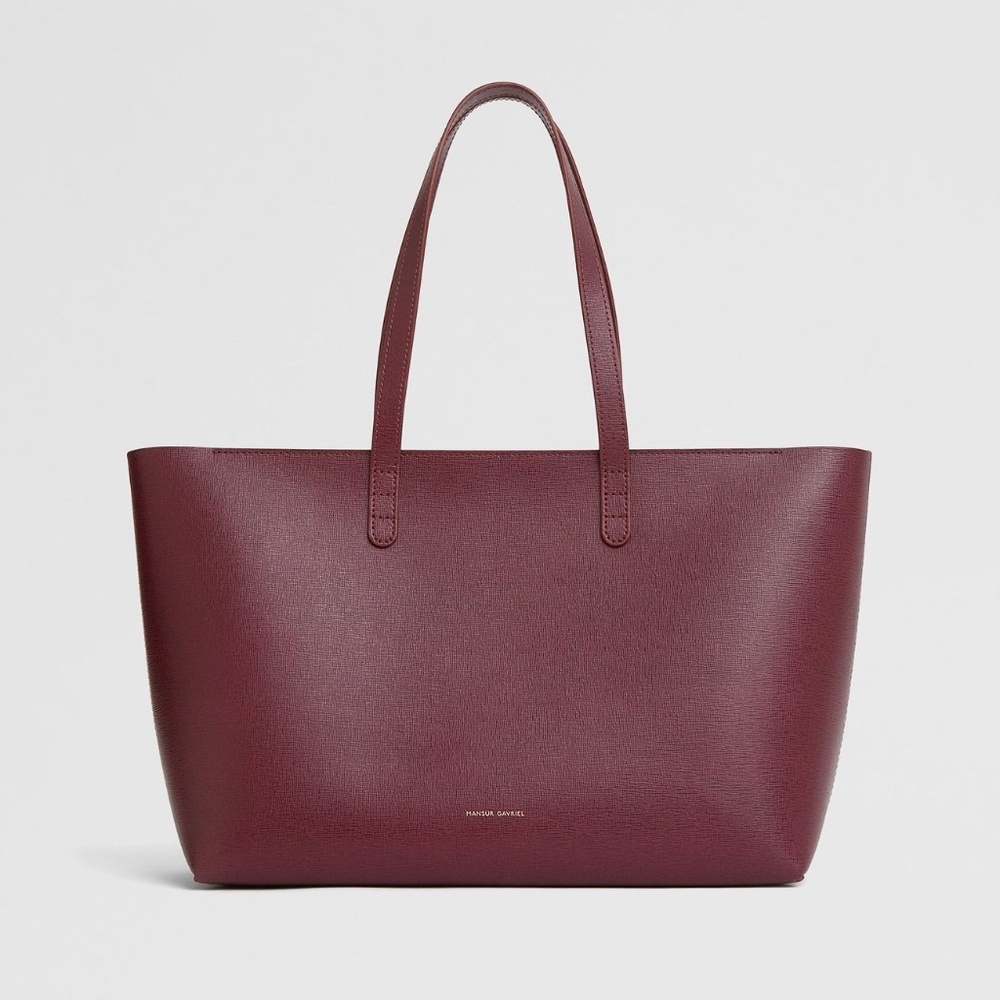 MANSUR GAVRIEL Small Zip Tote Bag in Claret Burgundy Saffiano Leather